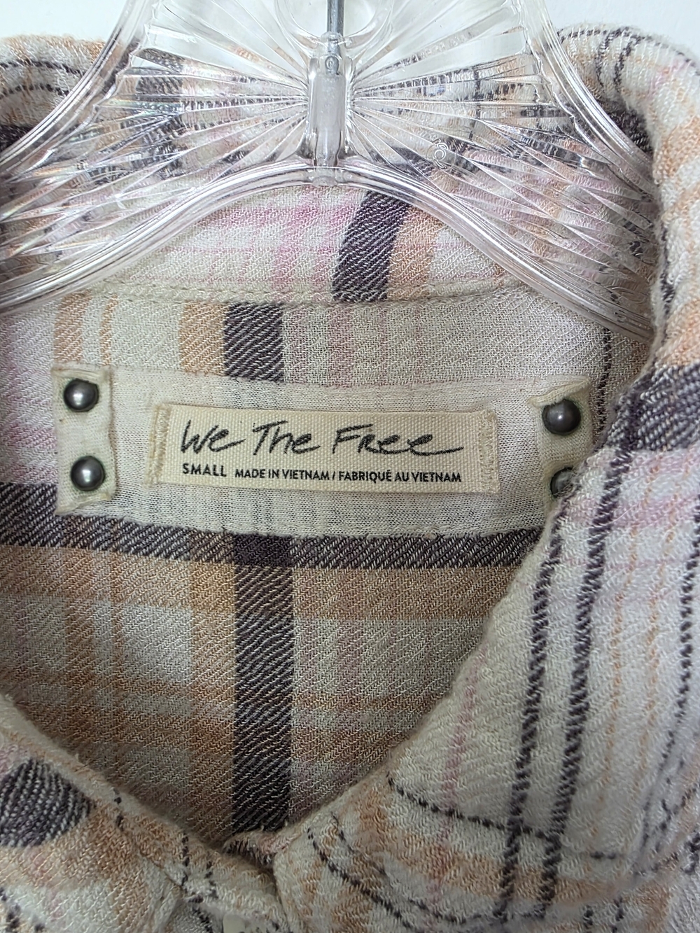 Free People Hidden Valley Plaid Shirt in Cream, Taupe Soft Pink Oversized - Picture 4 of 10